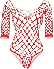 [Generic] Mesh Bodysuit Long Sleeve Fishnet Lingerie Bodysuits for Women