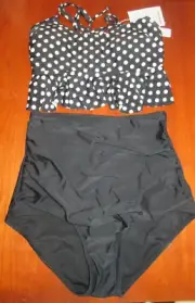 NWT Cocoship Black/White Polka Dot Bikini Women Size 4 Retro Style High 34033