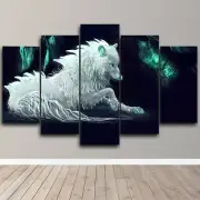 Abstract Artistic White Wolf Design Art 5 Piece Canvas Wall Print Home Decor
