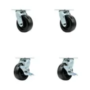 5 Inch Phenolic Swivel Caster Set with Roller Bearings 2 Brakes Service Caster