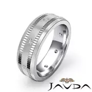 Center Matt Solid Diamond Mens Eternity Wedding Band 14k White Gold Ring 0.16Ctw