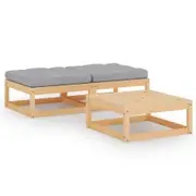 3 Piece Garden Lounge Set with Cushions Solid Pinewood