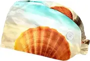 [WOSHJIUK] Working Hat 2 Pack Scrub Caps for Women,Shell in The Beach,Tie Back Cap Adjustable Scrub Hat