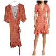 Boden Vermilion Azure Ruffle Jersey Knit Wrap Dress Floral