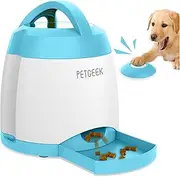 PETGEEK Automatic Dog Treat Dispenser, Puzzle Memory Training Activity Toy- IQ Training Dog Button Feeder, Remote Button Treat Dispenser for Dogs (Upgrade Blue)