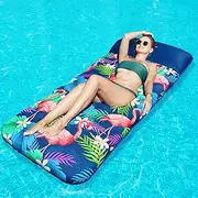 FindUWill Oversized Pool Floats Adults - 72" x38'' X-Large Fabric Covered Tanning Pool Lounger, Inflatable Pool Float with Headrest, Ultra-Comfort Pool Floaties Raft Lake Beach Float(XL, Flamingo)