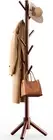 Coat Rack Stand, Wooden Coat Rack Freestanding with 8 Hooks, Coat Tree with 3 He