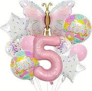 32 inch Giant Number Balloons, Girls Pink Butterfly Balloons Digital Balloon for Birthday Anniversary Fairy First Birthday Party Baby Shower Decor (1)