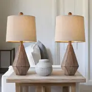20 Retro Farmhouse Table Lamp Set of 2 - Rustic Linen Bedside Lamps