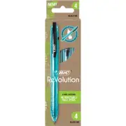 BIC ReVolution Ocean-Bound Ball Pens, Medium, 1.0mm, Blue Barrel, Black Ink, 4PK