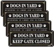 4 Pack Dogs in Yard Please Close Gate Sign, 10x3.5 inches Aluminum Reflective Metal Sign, Keep Gate Closed Sign, Waterproof, Easy Mounting ﻿