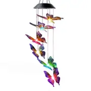 Wind Chime Light Waterproof Easy to Hang LED Solar Powered Butterfly Wind Bell Pendant Home Decor Multicolor A