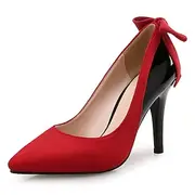 Red and Black Pointed-Toe Stiletto Heels – Elegant Suede Bow Pumps for Women, Party Evening Wear