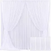 4 Panels White Backdrop Curtain for Parties Wedding Wrinkle Free White Photo Curtains Backdrop Drapes Fabric Decoration for Baby Shower 20ft(W) x 10ft(H)