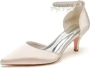 [Minishion] Bridal Wedding Shoes Low Heel Womens Pointed Toe Evening Formal Pumps with Rhinestones MS282