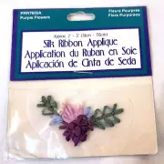Vtg Silk Ribbon Applique Finishes Purple Flowers Sew On PRR7600A 2 X 3” NIP