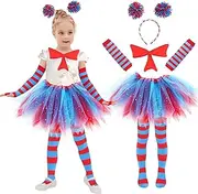 [Kitimi] Tulle Tutu Skirt Set for Girls Carnival Halloween Cosplay, 3 Layered Tulle Dress, Headband, Bow Tie, Socks and Gloves