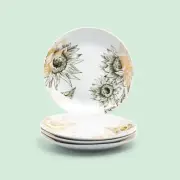 Grace Teaware 8" Gold Sunflower Fine Porcelain Dessert Plate Set of 4