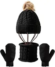 リキシマウケ Kids Winter Accessories Set Toddler Winter Hat 3pcs/Set Knitted Hat Scarf Gloves Set Cozy Warm Winter Accessories for Kids Black