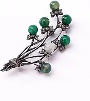 [Generic] Green Tree Brooch - Vintage Men Coat Brooch pin Antique tin Plated Nature Stones Rhinestone Black Tone brooches