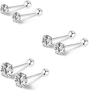 [EAVUYIS] 3 Pairs Titanium Stud Earrings for Men and Women Hypoallergenic CZ Flat Back Stud Earrings Cubic Zirconia Cartilage Stud Earrings Set, 3/4/5 mm