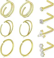 [QWALIT] Nose Rings 20g L Shape Nose Studs Screw Surgical Stainless Steel C Shape Moon Nose Ring Hoop High Nostril Piercing Jewelry for Men Women Silver Black Rose Gold