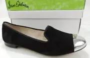 Sam Edelman Aster Slip On Loafers Metal Cap Toe Flat Shoes Black suede Size 6.5