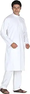 Sttoffa Indian Ethnic Style White Cotton Side Pocket Front Pocket Button Mens Long Kurta, White, 6X-Large