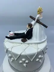 Funny Baseball Player Bride and Groom Wedding cake topper