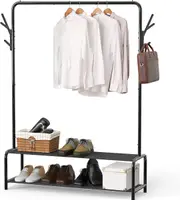 Garment Rack with Storage Shelves & Coat/Hat Hooks