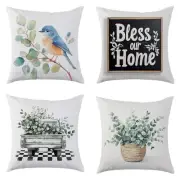 Spring Summer Pillow Covers 18x18 Set of 4 Eucalyptus Leaves Birds Spring