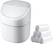 Mini Desk Trash Can with Lid with Trash Bags 180 Pcs Swing-Lid Tiny Countertop Garbage Bin Small Table Top Plastic Covered Waste Basket