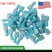 100X 1/4" Fully Insulate Female Electrical Spade Crimp Terminal Connector Blue