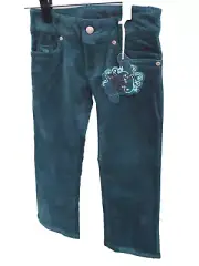 BNWT Girls Sz 12 Piping Hot Embroidered Teal Soft Cord Boot Leg Jeans RRP $32.99