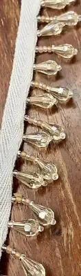 20 FEET Beaded 2.25" Fringe Bead Trim Clear Beige Upholstery Sewing