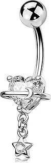 [OUFER Body Piercing] Belly Button Piercing 14G Navel Piercing 316L Stainless Steel External Belly Button Bar Dangle Navel Piercing Jewellery Women Navel Bar