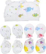 [Ipetboom] 2Sets Adorable Newborn Cotton Hat Scratch Gloves of Foot Covers for Winter Accessories to Keep Little Ones Warm Present for Parents