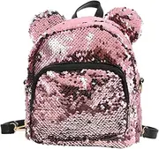 [KESYOO] Mini Sequins Backpack Fashion Cartoon Glitter Shoulder Bag Student Book Bag for Women Girls Outdoor Travel Purses Birthday Gifts (Pink)