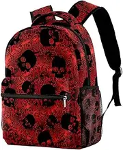 [Generic] Skull on Red Background Backpack Students Shoulder Bags Travel Bag College School Tote Backpacks for Women Men Kids Teen Girls Boys