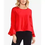NWT Womens Size Large Vince Camuto Spectrum Red Chiffon Flutter Satin Blouse