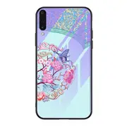 For Galaxy A50s Luminous Painting Violet Glass + TPU Protective Case(Butterfly Flower)