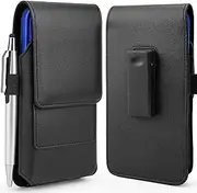 Mopaclle Holster for iPhone 14, 14 Pro, 13, 12, Galaxy S23, S22, S21, S20, S9, S8 - Leather 360 Swivel Belt Clip Cell Phone Holder With ID Card Pouch Cover (Fits Otterbox Commuter Case)