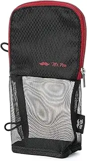 Mr. Pen- Cute Pencil Case Pouch, Sit & Lay Mesh-View Design, Black with Red Zipper, Interior Pocket & 2 Elastic Binder Loops, Standing Pencil Case for Girls and Boys