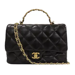 【二手名牌BRAND OFF】CHANEL 香奈兒 黑色 羊皮 Top Handle Flap 两用包