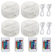 4 Pieces 3D LED Lamp Base Crack Pattern Night Light Base 16 Color Light