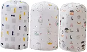 BUGUUYO 3pcs Drawstring Quilt Storage Bag for Clothes and Bedding Capacity Comforter Organizer Cute Patterned Storage for Home and Travel