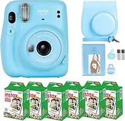 Fujifilm Instax Mini 11 Camera with Fujifilm Instant Mini Film (60 Sheets) Bundle with Deals Number One Accessories Including Carrying Case, Selfie Lens, Photo Album, Stickers (Sky Blue)