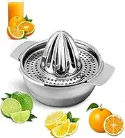 Stainless Steel Lemon Squeezer,304 Stainless Steel Manual Lemon Squeezer Citrus Juicer Handheld Press Orange Juice Squeezing Tool,with Strainer 2 Pour Spouts, Dishwasher Safe, Easy to Clean