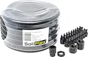 SoliFlex Flexible Conduit Outdoor Cable Contractor Pack IP40-10M Coil - Underground Burial, External Trunking, Electrical Ducting, Hose Pipe Wire Protection. w/Fittings - 10 Glands and Locknuts (M25)