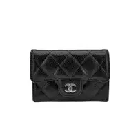 在飛比找ETMall東森購物網優惠-二手品 Chanel 雙C銀logo粒紋牛皮經典口蓋卡夾/零